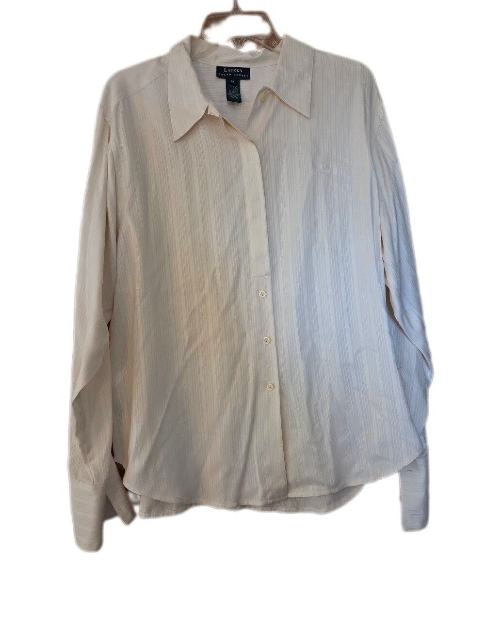 Lauren Ralph Lauren Women's Silk Cream Shirt Monogram Quiet Luxury Plus Size 14